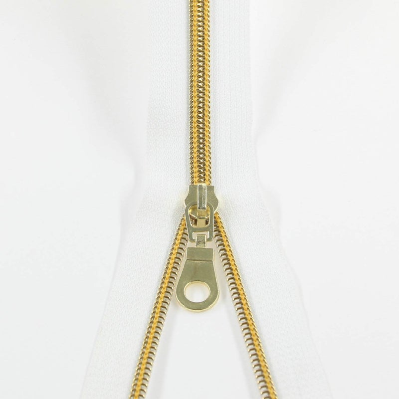 Leekayer White Nylon Zipper #5 Gold Metallic Nylon Coil Teeth Zipper by The Yards Bulk 10 Yards Tape with 25pcs Gold Sliders for DIY Sewing Tailor Craft Bag(White) - Image 4